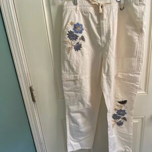 Sundance Starling Embroidered 100% Cotton Cargo Pants 10P  NWT